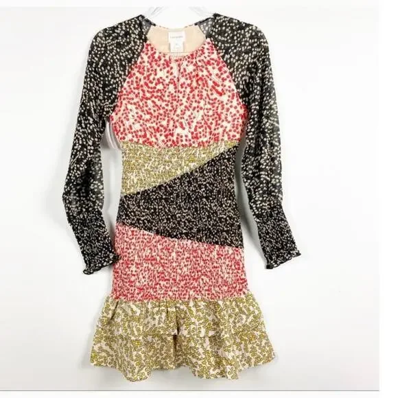 Anthro Foxiedox floral multi color smocked waist ruffle mini dress New sz Med